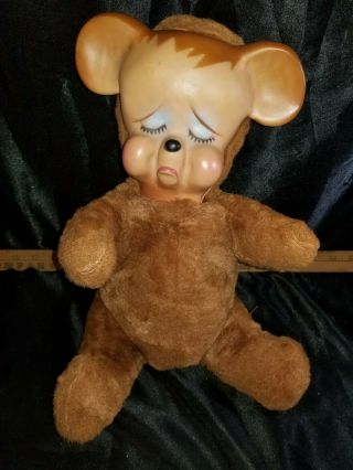 Vintage Knickerbocker Rubber Face Pouting Animals Teddy Bear - 1950 