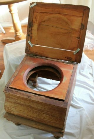 Antique Porta Potty Primitive Wood Chair Commode Toilet Box Seat Chamber Pot Vtg