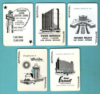 5 Single Swap Playing Cards Jokers All Las Vegas Casino Ads Wide Hotel Vintage