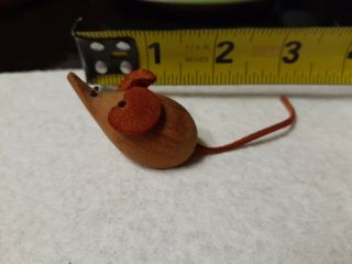 Vintage Mid Century Teak Wood Mouse Leather Ears And Tail H & F Denmark