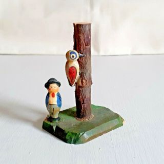 Old Vintage Antique Miniature Wood Anri Toy Woodpecker Bird Folk Art Erzgebirge