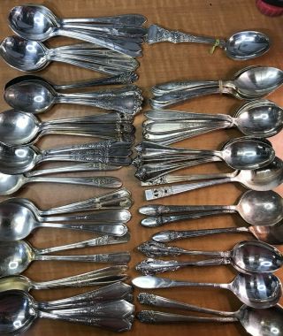 60 Pc Mixed Antique To Vintage Silverplated Soup Gumbo Spoons 6 1/2 " - 7 "
