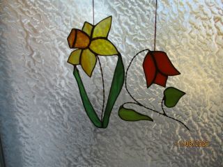 Vintage Stained Glass Flowers Suncatcher 3