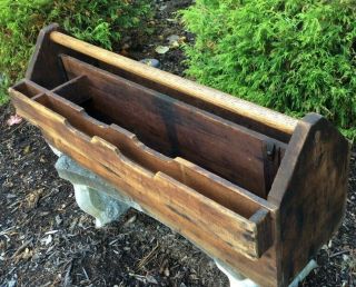Antique Large 30 " Carpenter Wooden Tool Box Caddy Hand Made Compartmentalized