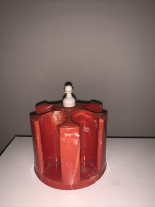 Vintage Art Deco Red Marbleized Plastic Bakelite Poker Chip Holder