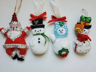 Vintage Bucilla Handmade Snowmen & Santa Felt Ornaments Finished Complete