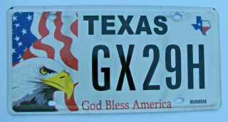 Texas God Bless America Specialty License Plate " Gx 29 X " Usa Flag Eagle Tx