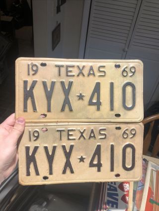 Vintage 1969 Texas License Plate Set Pair Lone Star State Kyx 410