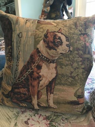 Lovely Antique / Vintage Boston Terrier Dog Tapestry Pillow 1950 To 1970 H 2
