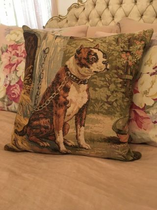 Lovely Antique / Vintage Boston Terrier Dog Tapestry Pillow 1950 To 1970 H 3