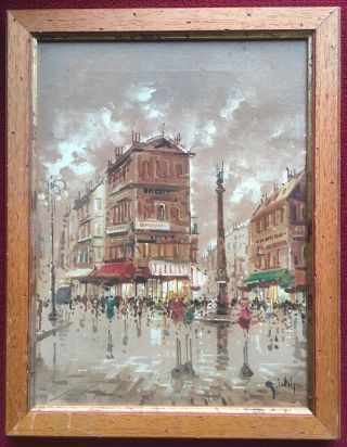 Oil Painting Paris Street Scene By Italian Artist Antonio De Vity 11.  5” By 15.  5”