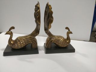Pair Antique Solid Brass Peacock Bookends Heavy - 7 Lbs 9.  3/4 " Tall X 6.  5 W