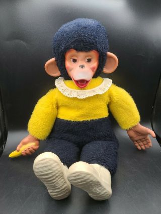 Vintage 19 " Mr Bim Zip The Chimp Stuffed Plush Monkey Banana Rubber Face Zippy