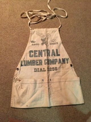 Vintage Cloth Carpenters Nail Apron,  Reading,  Pa.  Berks Co. ,  Central Lumber Co.
