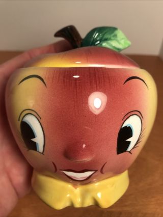 Vintage Py Japan Apple Sugar Bowl Anthropomorphic Face Hand Painted