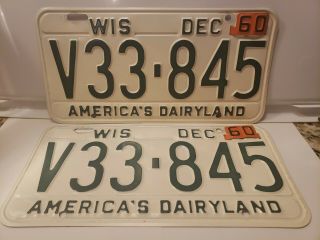Collector 1959 1960 Wisconsin License Plate Matched Pair Yom Use Plates V33 - 845