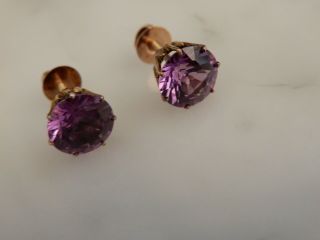 A Pair 9 Ct Rose Gold Antique Alexandrite Earrings