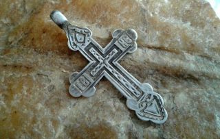 Antique C.  Late 19th Century Imperial Russian Silver " 84 " Orthodox Cross Pendant