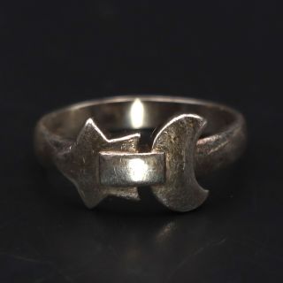 Vtg Sterling Silver - Crescent Moon & Star Celestial Solid Ring Size 7.  5 - 3g
