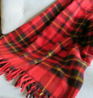 Vintage Faribo Wool Throw Blanket Red Tartan Holiday Plaid W Fringe 52x59 " Usa