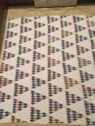 Antique 64”x68” Vintage Hand Stitched Diamond Pattern Quilt