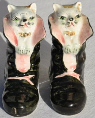 Vintage Puss In Boots Shoes Cats Kittens Salt And Pepper Shakers Figurines Old
