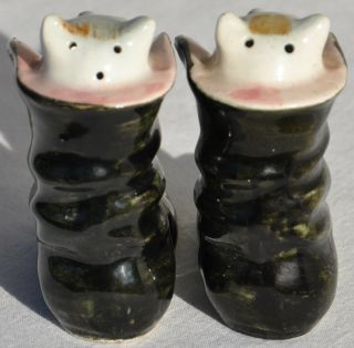 Vintage Puss In Boots Shoes Cats Kittens Salt And Pepper Shakers Figurines Old 3