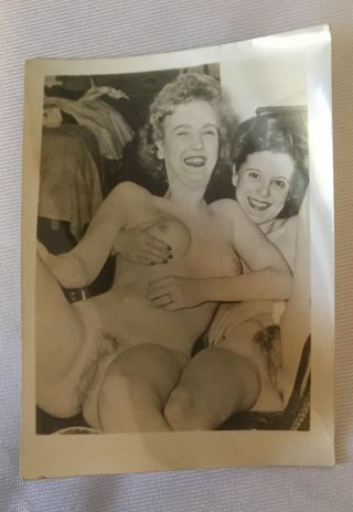 Vintage 1950’s Nude Woman Grabbing Other Woman’s Breast Black & White Photograph