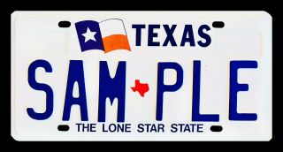 Texas Flag Graphic Auto Sample License Plate " Sam Ple " The Lone Star State Tx