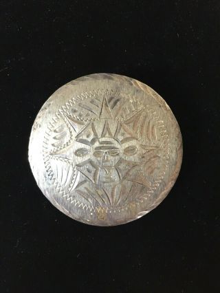 Vintage Sterling Silver Taxco Brooch Etched Sun God Mayan Aztec Pendant D.  F.