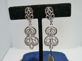 Lovely Vintage Silver - Tone Dangles Clip - On Earrings Crown Trifari With Tags