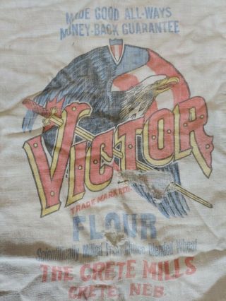 Vintage Crete Mills Victor Flour Sack With Duck Doll Cut - Out On Back