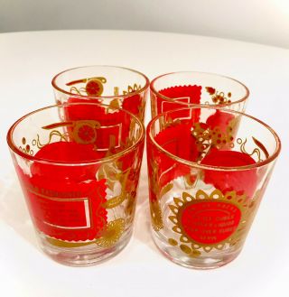 & Updated Pictures - 4 Vintage Mcm Lowball Glasses Red/gold Design