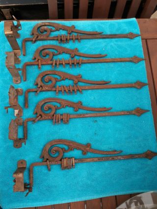 5 Antique Cast Metal Swing Arms Curtain Drapery Rod Victorian Left & Right