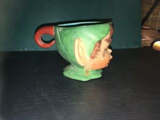 Vintage 1960 ' s ELF PIXIE Head Cup / Vase - Green & Brown - California - Twig Handle 2