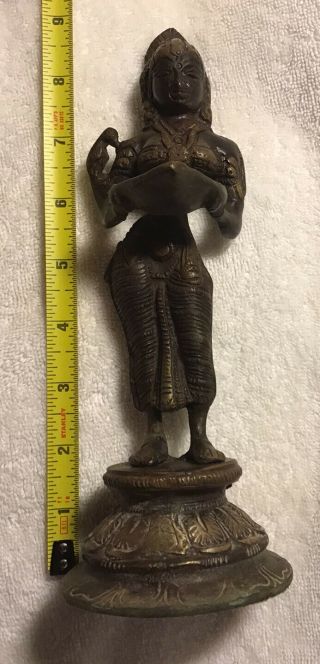 Ancient Antique 9” Solid Bronze Far East Statue Of Woman