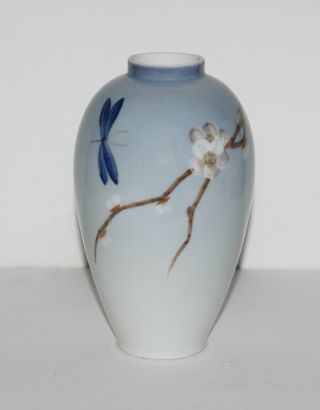 Vintage Royal Copenhagen Dragonfly & Floral Branch Porcelain Vase Denmark 5.  5 "