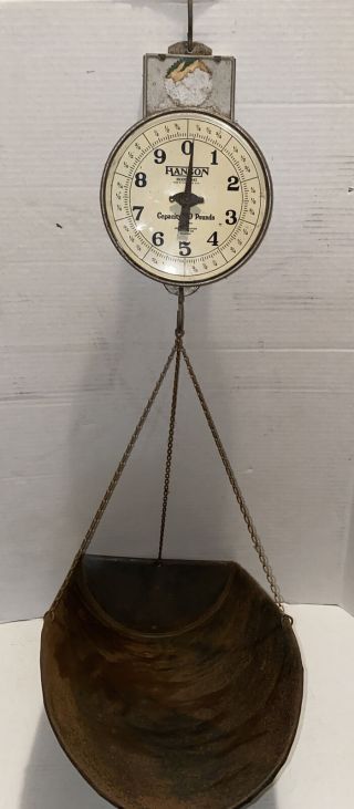 Vintage Hanson Hanging Scale With Scoop Model 842 20 Lbs.  Antique