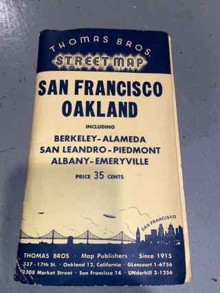 Thomas Bros Street Map Of San Francisco And Oakland California 1940 
