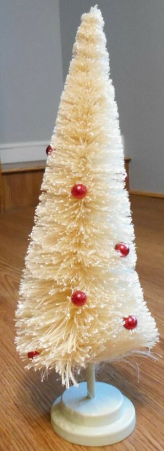 Vintage 18 " Off White Bottle Brush Christmas Tree With Red Ornaments
