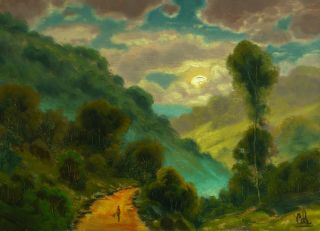 Oil Painting Art Signed Vintage Antique Like Moon Landscape 0 Max Cole