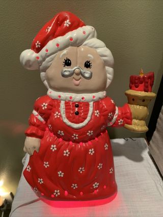 Vintage Christmas Light Up Ceramic Mrs.  Santa,  Electric Holiday Decor