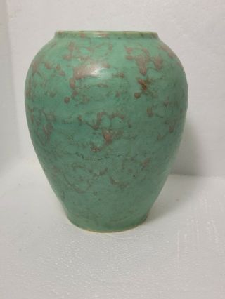 Vintage Matte Green & Pink Arts And Crafts Brush Mccoy Vase 7 " Tall