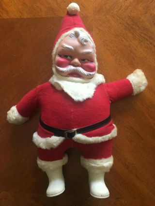Vintage Rubber Face Mid Century Santa Claus Plush Stuffed Doll 18 " H Rushton?