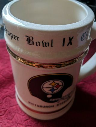 Vintage 1974 Pittsburgh Steelers Bowl IX Champions Ceramic Stein Mug 3