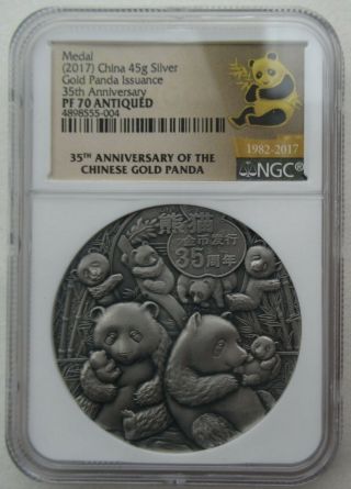 Ngc Pf70 China 2017 Issuance Panda 35th Anniversary Antiqued Silver Medal 45g