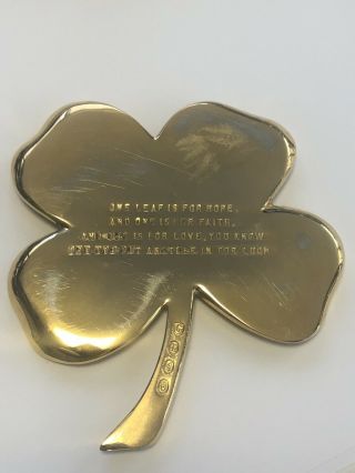vintage Gerity 24k Gold Plated 4 Leaf Clover Shamrock Paperweight 3
