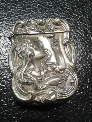Antique Victorian Art Nouveau Sterline Silver Match Safe Woman Absinthe Glass
