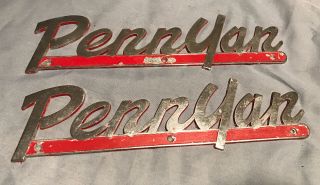 2 Antique Vintage Penn Yan Boat Chrome Emblem Insignia Sign Logo 10”
