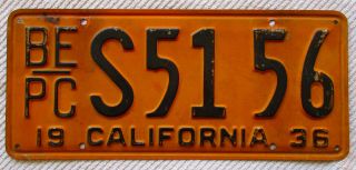 1936 California Be/pc Commercial License Plate.